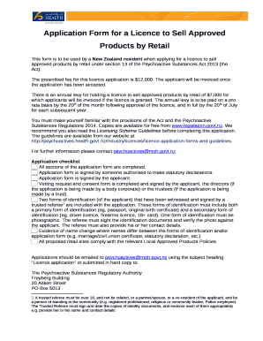 Application Form for a Licence to Sell Approved Products by Retail