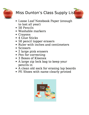 Miss Duntons Class Supply List