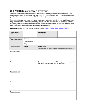 CHI 2003 Interactionary Entry Form