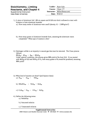 Stoichiometry, Limiting Reactants, and Chapter 4