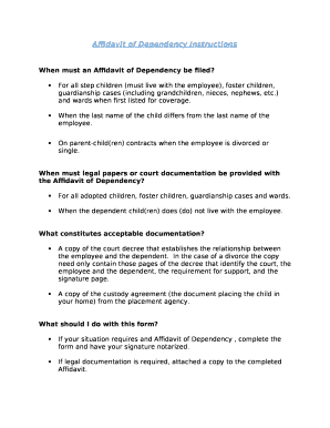 Affidavit of dependency