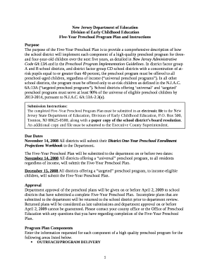 Five-Year Preschool Program Plan and Instructions template