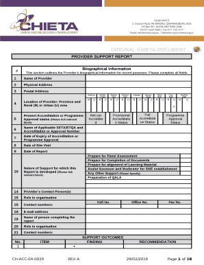 PROVIDER SUPPORT REPORT