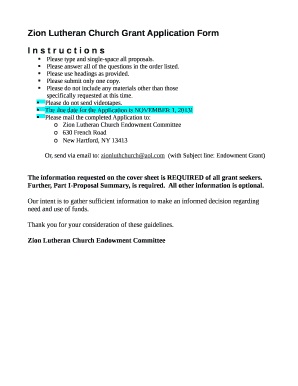 Zion Lutheran Church Grant Application Form