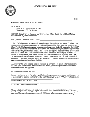 MEMORANDUM FOR MEDICAL PROVIDER