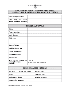 APPLICATION FORM - MILITARY PERSONNEL