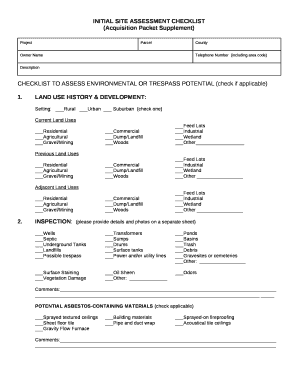 INITIAL SITE ASSESSMENT CHECKLIST
