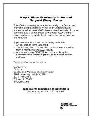 Bialas Scholarship in Honor of Margaret (Daisy) Davies template