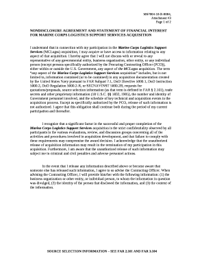 NONDISCLOSURE AGREEMENT AND STATEMENT OF FINANCIAL INTEREST FOR MARINE CORPS LOGISTICS SUPPORT SERVICES ACQUISITION