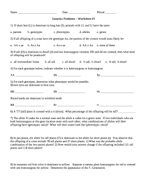 Genetics Problems Worksheet #1