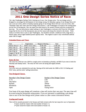 2011 One Design Series Notice of Race