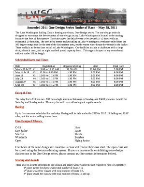 Amended 2011 One Design Series Notice of Race May 28, 2011