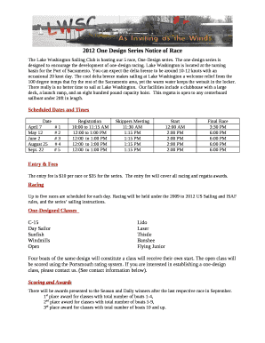 2012 One Design Series Notice of Race