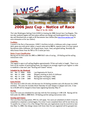 The Lake Washington Sailing Club (LWSC) is hosting the 2006 Annual Jazz Cup Regatta
