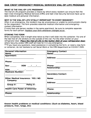 OAK CREST EMERGENCY MEDICAL SERVICES VIAL-OF-LIFE PROGRAM