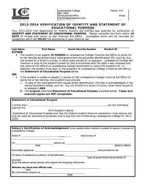 2013-2014 VERIFICATION OF IDENTITY AND STATEMENT OF EDUCATIONAL PURPOSE