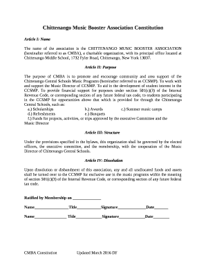 Chittenango Music Booster Association Constitution