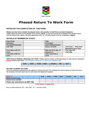 Phased Return To Work Form
