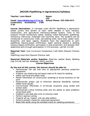 NCCER Pipefitting in Agriscience Syllabus