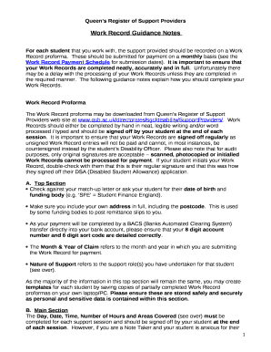 Work Record Guidance Notes