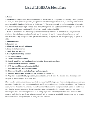 List of 18 HIPAA Identifiers