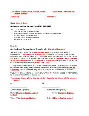 Transferor (Name of the licence holder)Transferee (Name of the Licence holder)