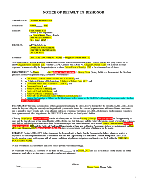 NOTICE OF DEFAULTINDISHONOR