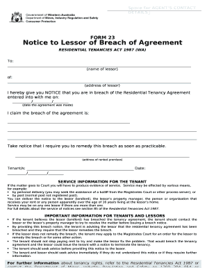 Notice to Lessor of Breach of Agreement