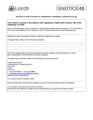 This notice have applied for the transfer to them of a premises licence of the following type: