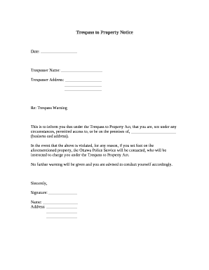Trespass to Property Notice