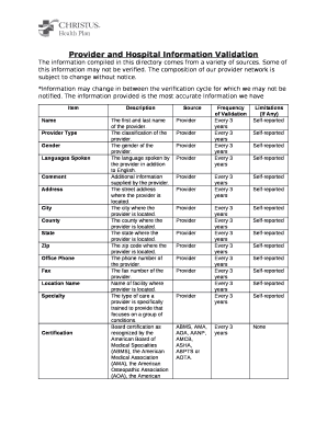 Provider and Hospital Information Validation