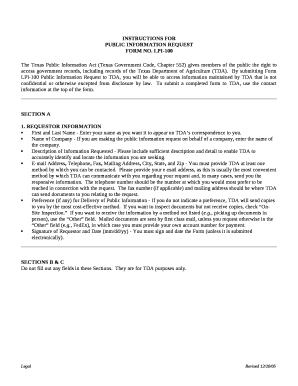 The Texas Public Information Act (Texas Government Code, Chapter 552) gives members of the public the right to access government records, including records of the Texas Department of Agriculture (TDA)