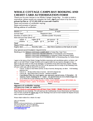 WHALE COTTAGE CAMPS BAY BOOKING AND CREDIT CARD AUTHORISATION FORM