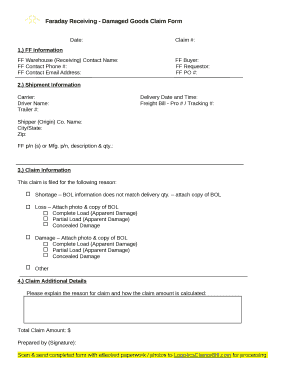 Faraday Receiving - Damaged Goods Claim Form