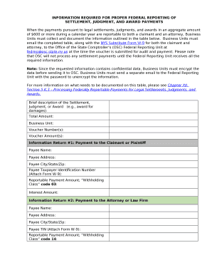 INFORMATION REQUIRED for proper federal reporting of