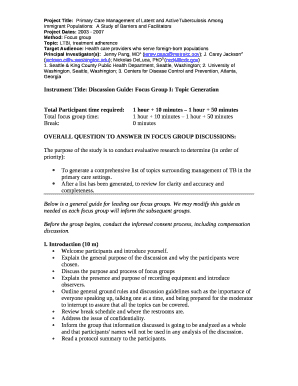 Instrument Title: Discussion Guide: Focus Group I: Topic Generation