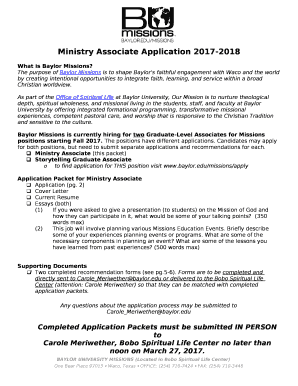 Ministry Associate Application 2017-2018