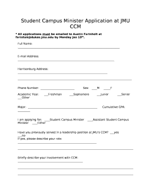 Student Campus Minister Application at JMU CCM