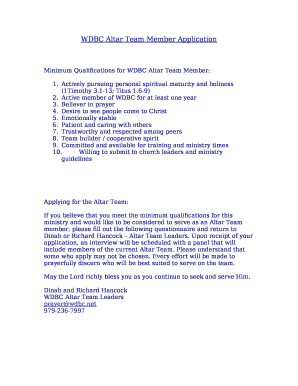 WDBC Altar Team Member Application