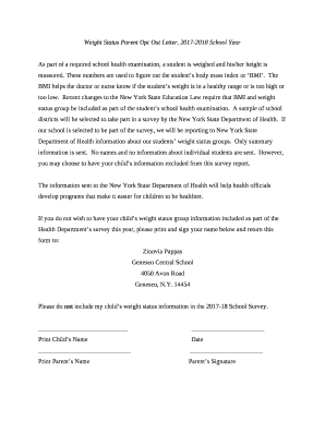 Weight Status Parent Opt Out Letter, 2017-2018 School Year