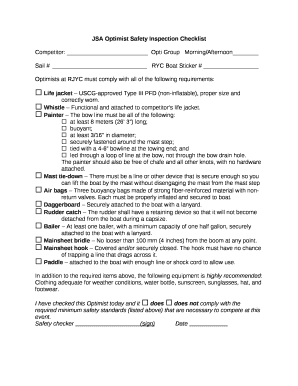 JSA Optimist Safety Inspection Checklist template