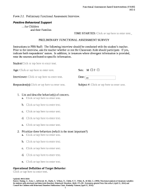 Preliminary Functional Assessment Interview