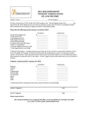 STUDENT VERIFICATIONOF LOW INCOME