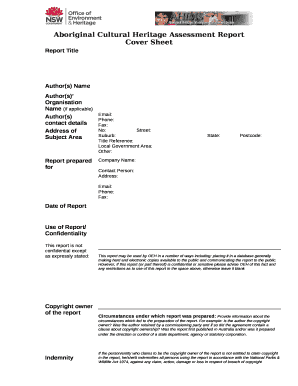Aboriginal Cultural Heritage Assessment Report Cover Sheet