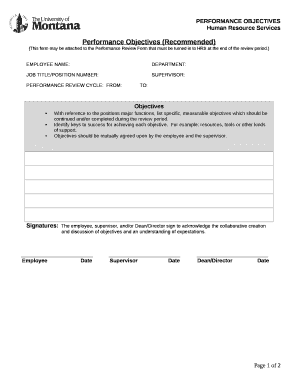 Performance Objectives (Recommended)