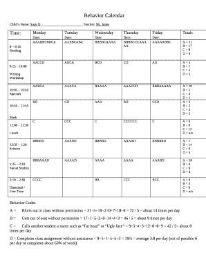 Behavior Calendar