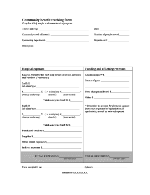 Community benefit tracking form