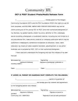 OCF & PGEF Student Photo/Media Release Form