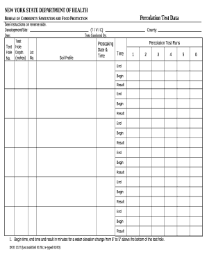 Bureau of Community Sanitation and Food ProtectionPercolation Test Data