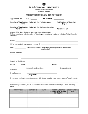 APPLICATION FOR RN to BSN ADMISSION
